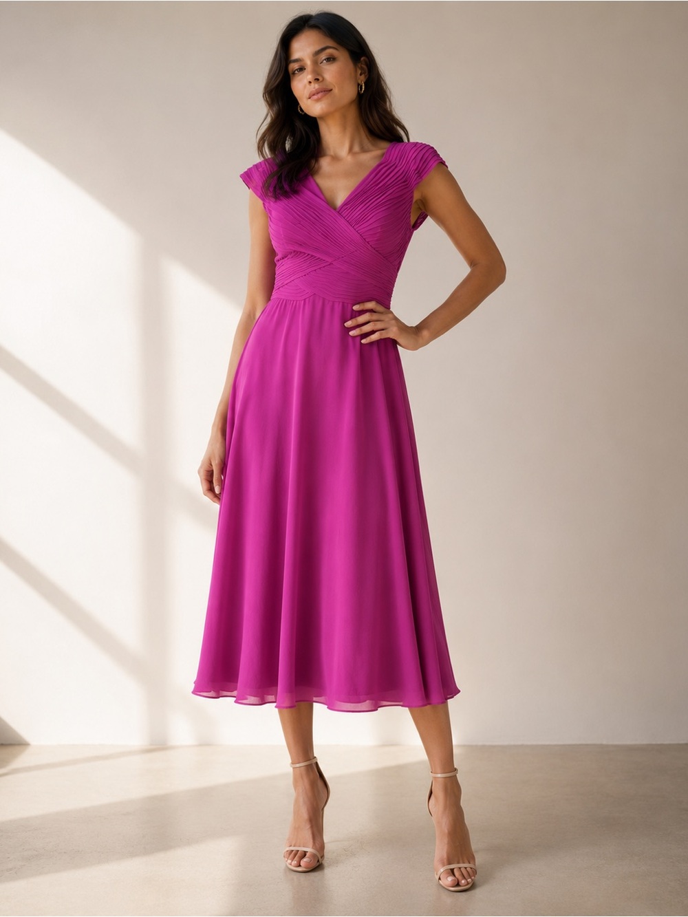 Tadashi Collection Silk Pink Cocktail Midi Dress Size 8